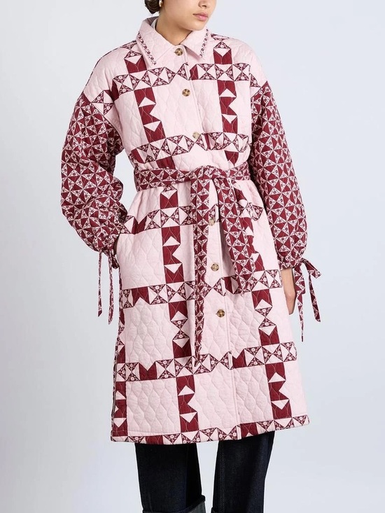 Damson Madder Jackets & Blazers - Damson Madder Quilted Pink Patchwork Belted cotton coat UK size 18